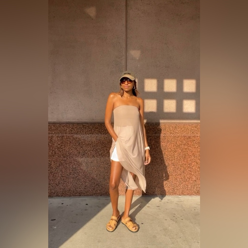 Dolan Sheer Nude Strapless Top/Dress w Amazing Built in Bra & Side Zip Opening